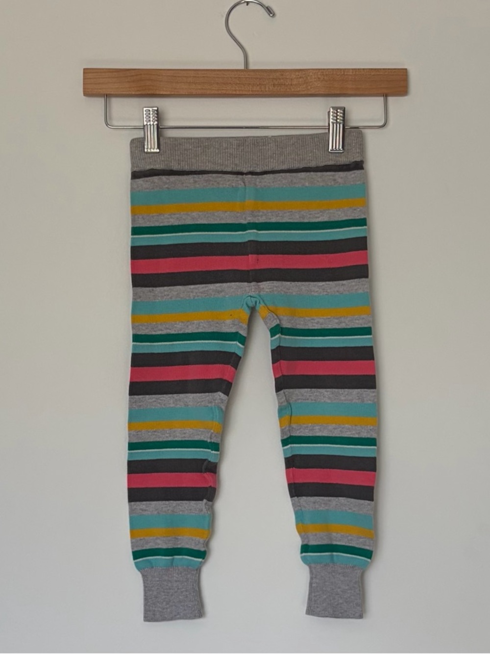 Cherokee Striped Knit Kids Leggings in Teal, Yellow, Gray